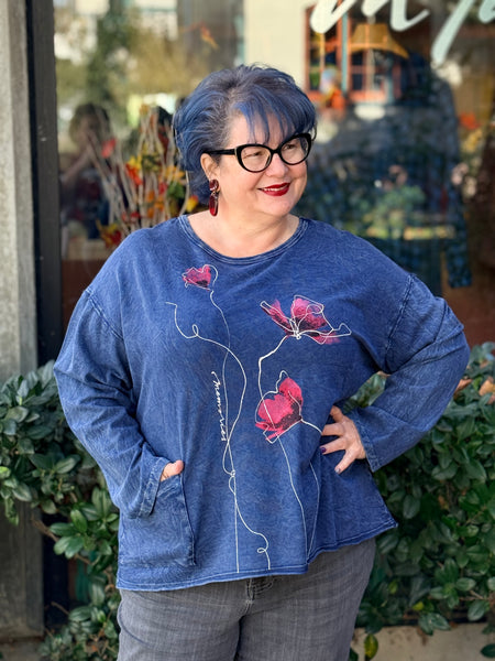 Jess and Jane Mineral Washed French Terry with Pocket-Forget Me Not-Denim