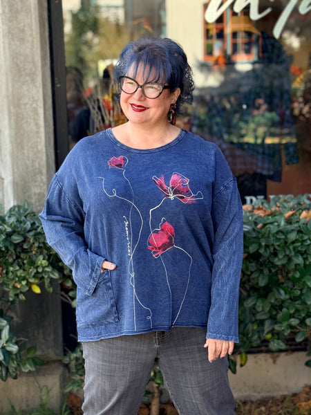 Jess and Jane Mineral Washed French Terry with Pocket-Forget Me Not-Denim