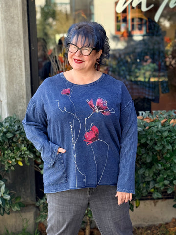 Jess and Jane Mineral Washed French Terry with Pocket-Forget Me Not-Denim