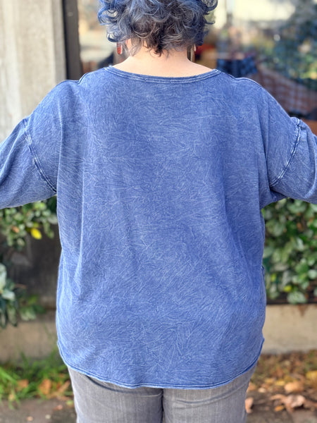 Jess and Jane Mineral Washed French Terry with Pocket-Forget Me Not-Denim