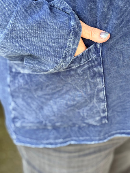 Jess and Jane Mineral Washed French Terry with Pocket-Forget Me Not-Denim