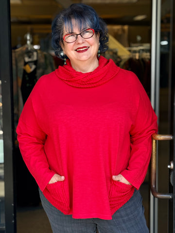 Jess and Jane Criss Cross Cowl Neck-Red