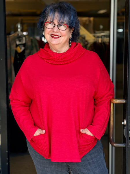 Jess and Jane Criss Cross Cowl Neck-Red