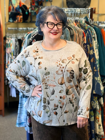 Jess and Jane French Brushed Tunic with Should Button Accent-Rosemary