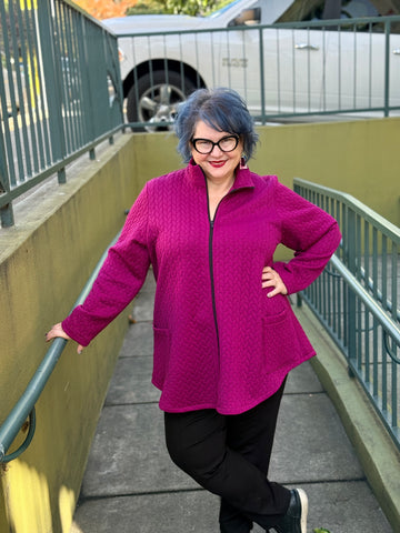 Christopher Calvin Cable Quilt Zip Jacket- Magenta