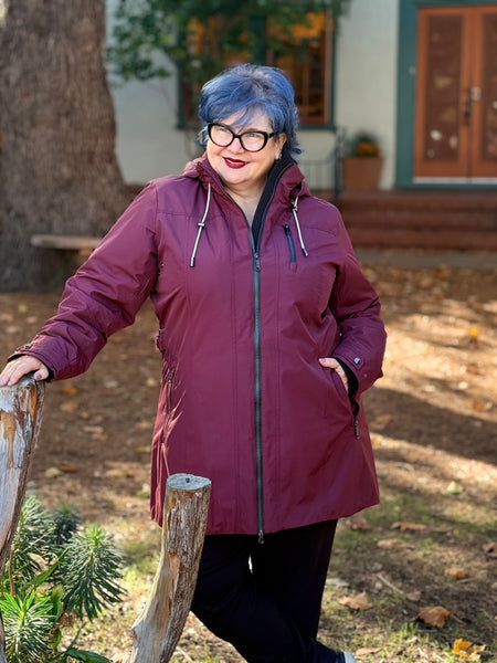 Frandsen Zip Hooded Coat- Burgundy