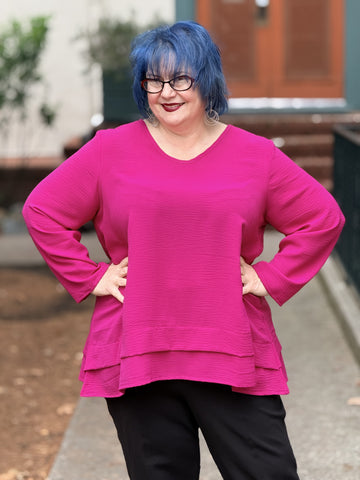 Sydney Project V-Neck Swing Top-Magenta