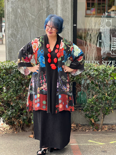 Citron Open Front Kimono-Peony Crest Border