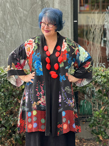 Citron Open Front Kimono-Peony Crest Border