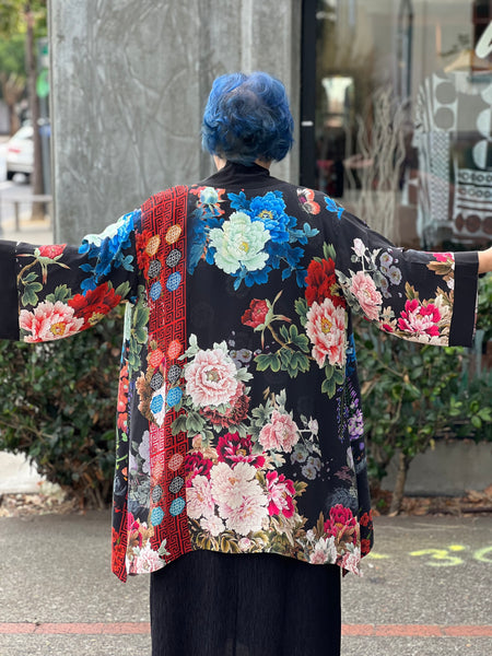 Citron Open Front Kimono-Peony Crest Border