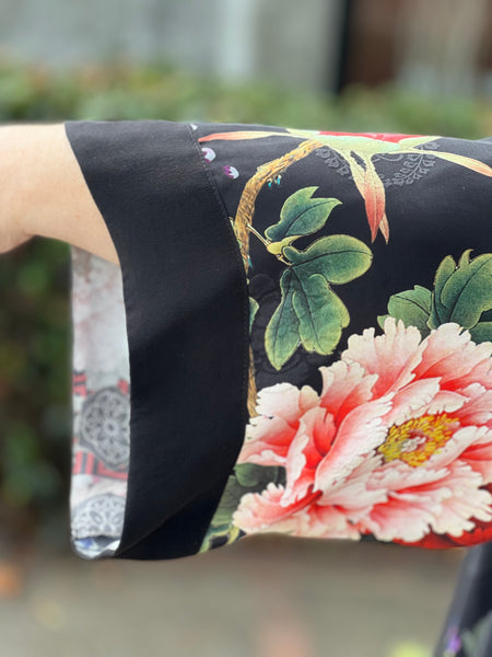 Citron Open Front Kimono-Peony Crest Border