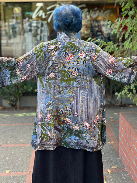 Citron Open Front Kimono-Waterfall and Flowers