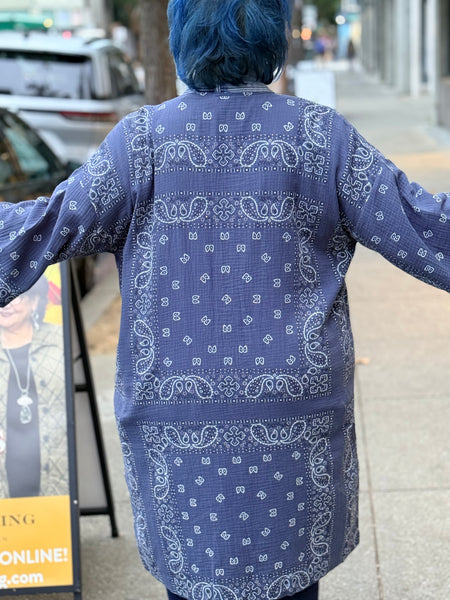 Shannon Passero Denim Patch Duster-Blue Bandana