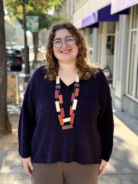 Eileen Fisher Chenille Blend V-Neck Sweater- Aubergine