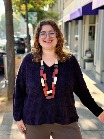 Eileen Fisher Chenille Blend V-Neck Sweater- Aubergine