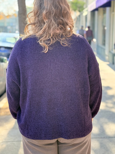 Eileen Fisher Chenille Blend V-Neck Sweater- Aubergine