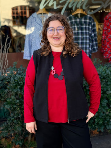 Eileen Fisher Textured Cotton DoubleKnit Vest- Black