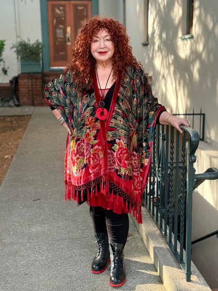 Aris A Burnout Velvet Peacock Duster One Size