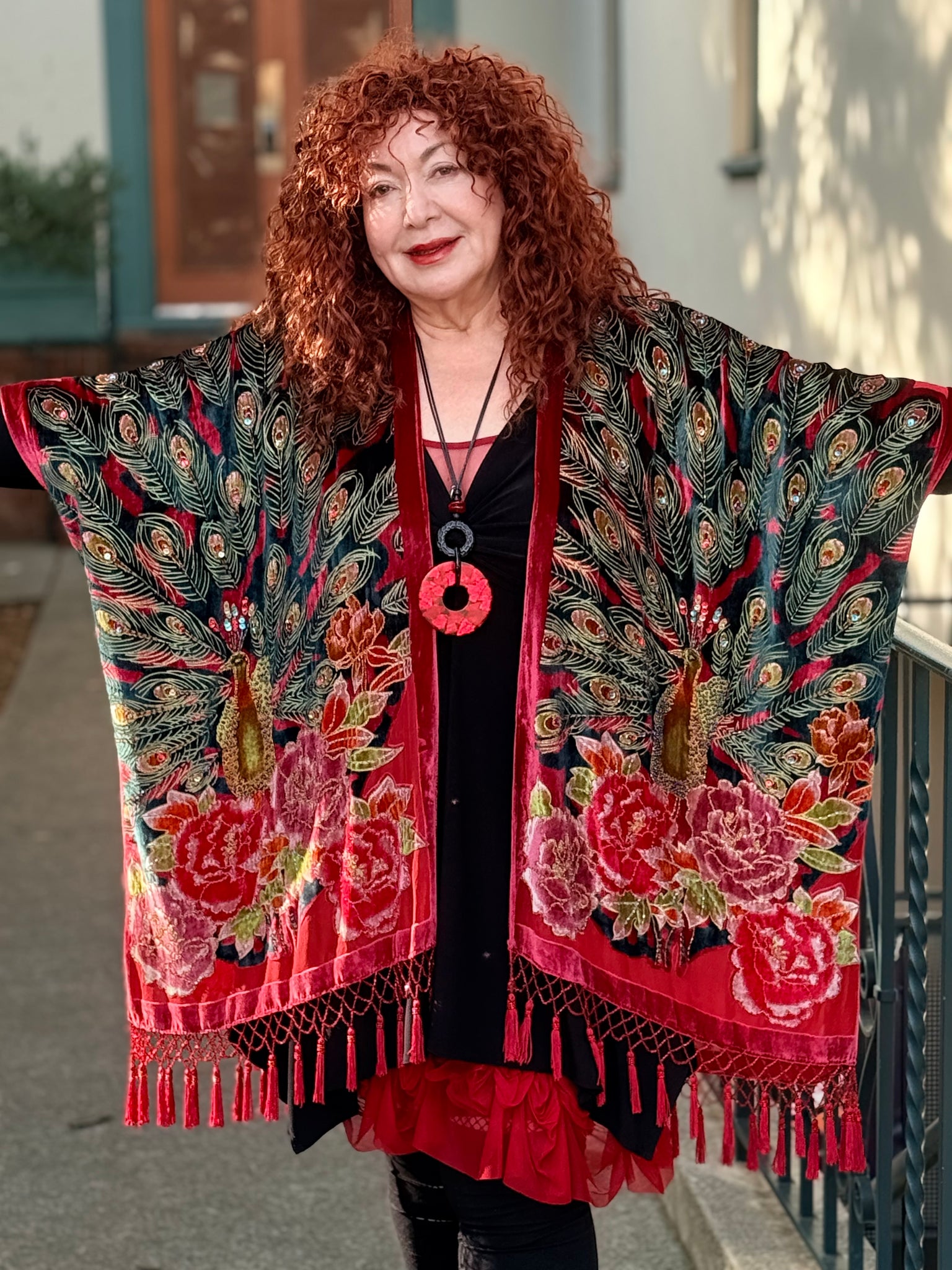 Aris A Burnout Velvet Peacock Duster One Size