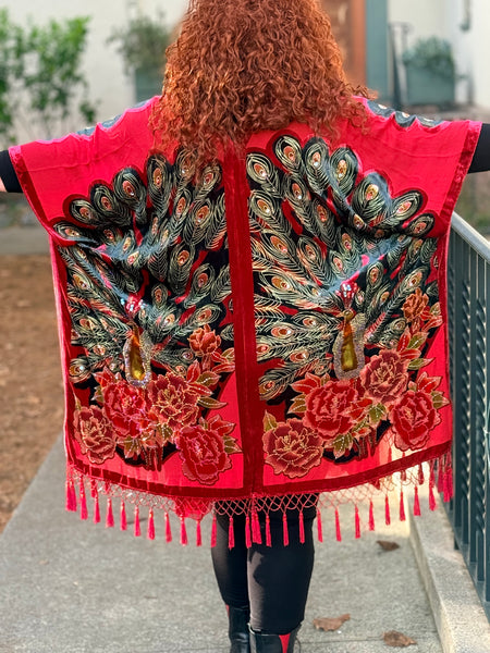 Aris A Burnout Velvet Peacock Duster One Size