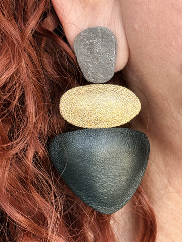 7PM Jewels Metallic Tri-Color Drop Earrings-Black/Gold/ Silver