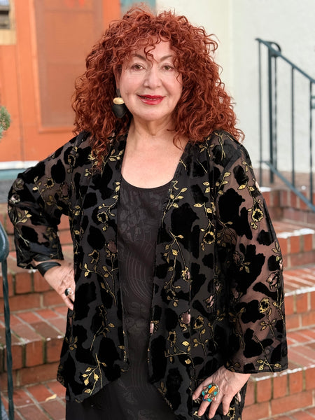 Aris A Black/Gold Velvet Burnout Jacket