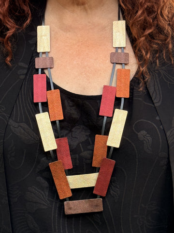 7PM Jewel Leather Double Strand Necklace- Gold/Copper