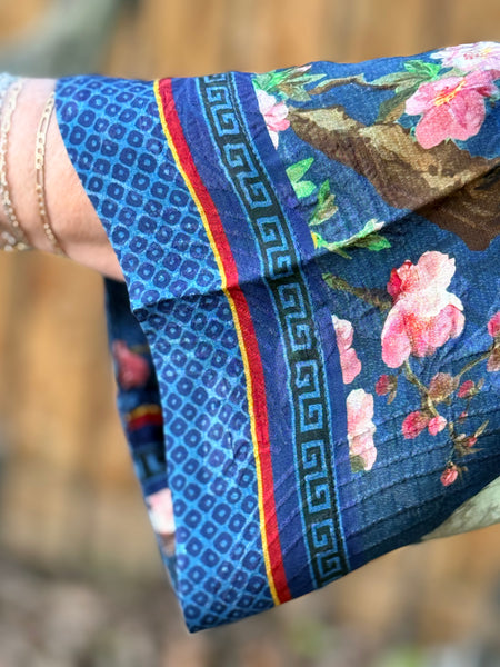 Citron Open Front Kimono- Crane and Cherry Blossom