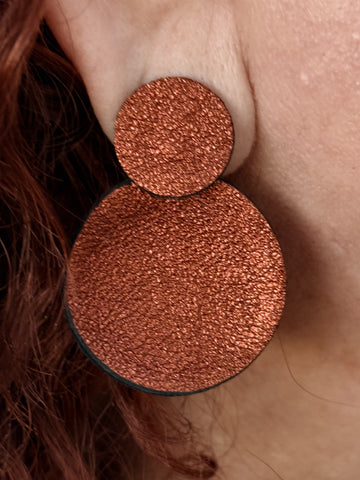 7 PM Leather Jewels Metallic  Leather Dot Earring-Copper
