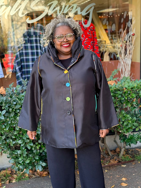 Lindi/Oopera Pleated Hood Color Trim Raincoat