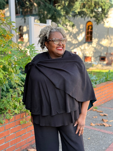 Rapti Cashmere Reversible Buckle Shawl #C Black/Teal