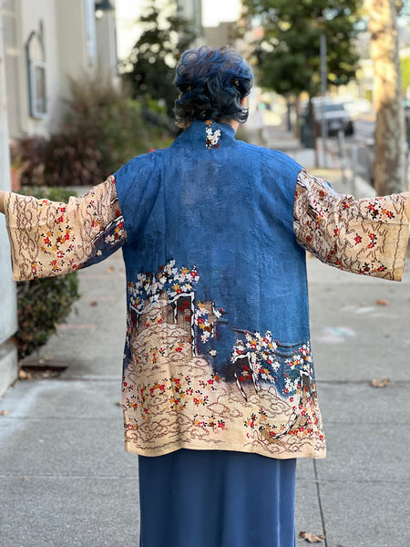 Citron Open Front Kimono-Edo Art Indigo