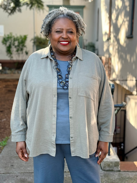 Eileen Fisher Lightweight Cotton Terry Shirt-Bayleaf