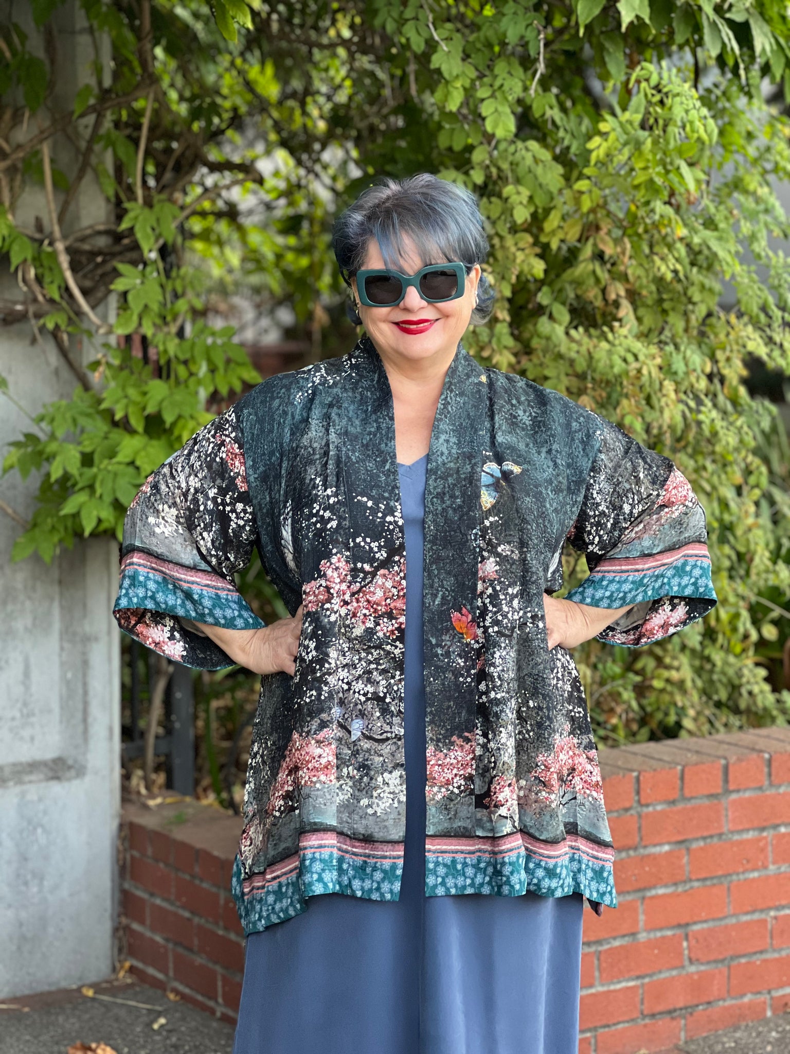 Citron Open Front Kimono-Sakura Night