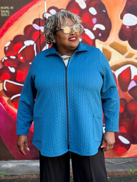 Christopher Calvin Cable Quilt Zip Jacket-Teal