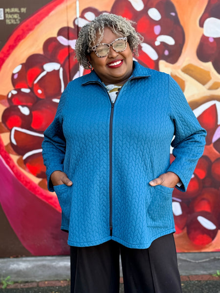 Christopher Calvin Cable Quilt Zip Jacket-Teal