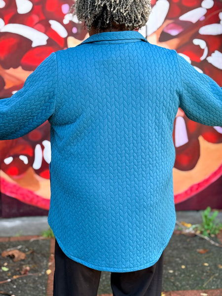 Christopher Calvin Cable Quilt Zip Jacket-Teal