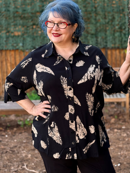 Blue Sky Bamboo Linen Lorine Blouse-Shadow Leaf