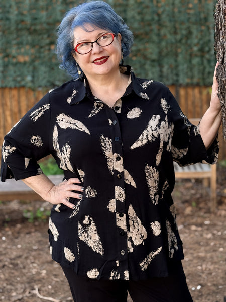 Blue Sky Bamboo Linen Lorine Blouse-Shadow Leaf
