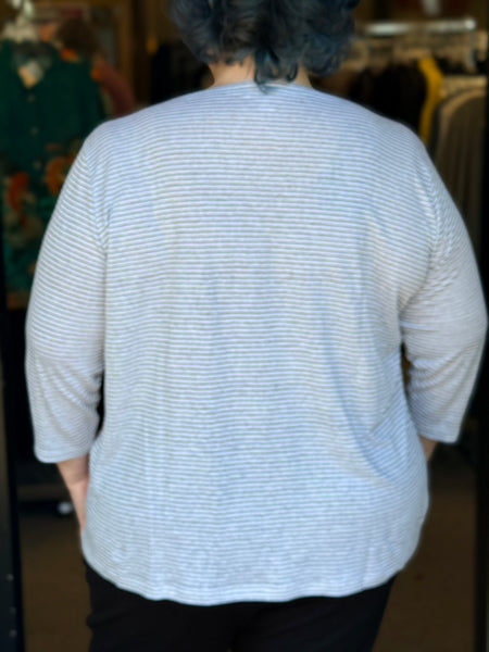 Eileen Fisher Striped Organic Linen Jersey Long Sleeve- Bayleaf