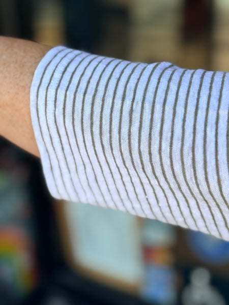 Eileen Fisher Striped Organic Linen Jersey Long Sleeve- Bayleaf