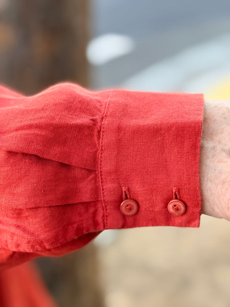 Eileen Fisher Organic Handkerchief Linen Classic Collar-Blood Orange