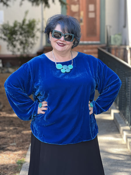 Kleen Velvet Long Sleeve Pullover- Diva Blue