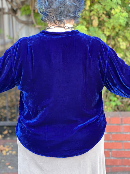 Kleen Velvet 3/4 Sleeve Mandarin Blouse- Sapphire