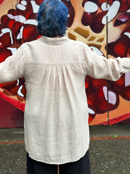 Noen Linen Shirt with Embroidery-Sand