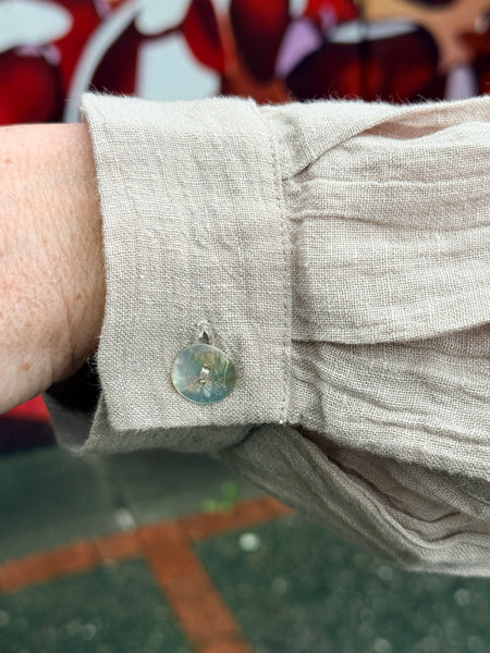 Noen Linen Shirt with Embroidery-Sand