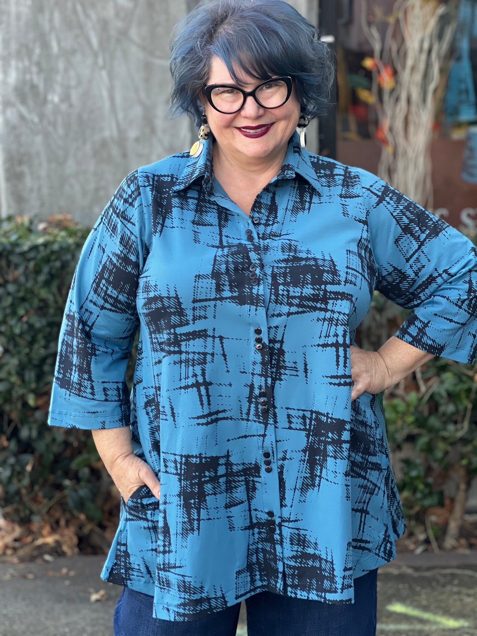 Flutter Pocket Top-Coastal Blue Brush