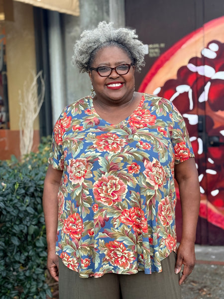 Blue Sky Short Sleeve V-Neck Jackie-Khaki Vintage