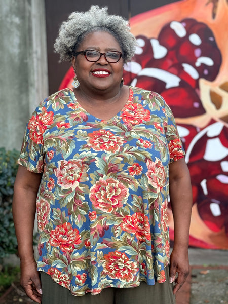 Blue Sky Short Sleeve V-Neck Jackie-Khaki Vintage