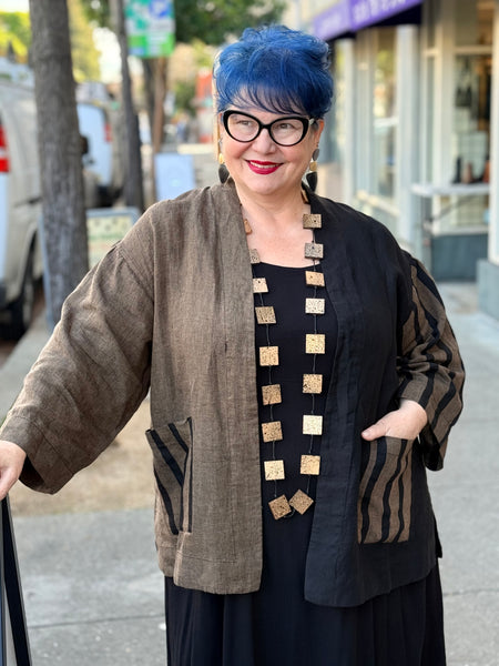 Alembika Linen Stripe Jacket-Terra